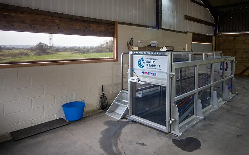 Water treadmill facility with countryside view